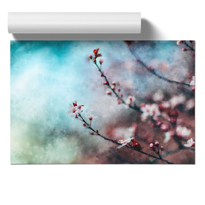Pale Pink Cherry Blossom Tree Painting - Frameless Print