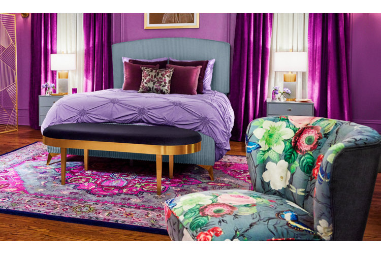 whimsical bedroom with a lot of florals and ruffles throughout