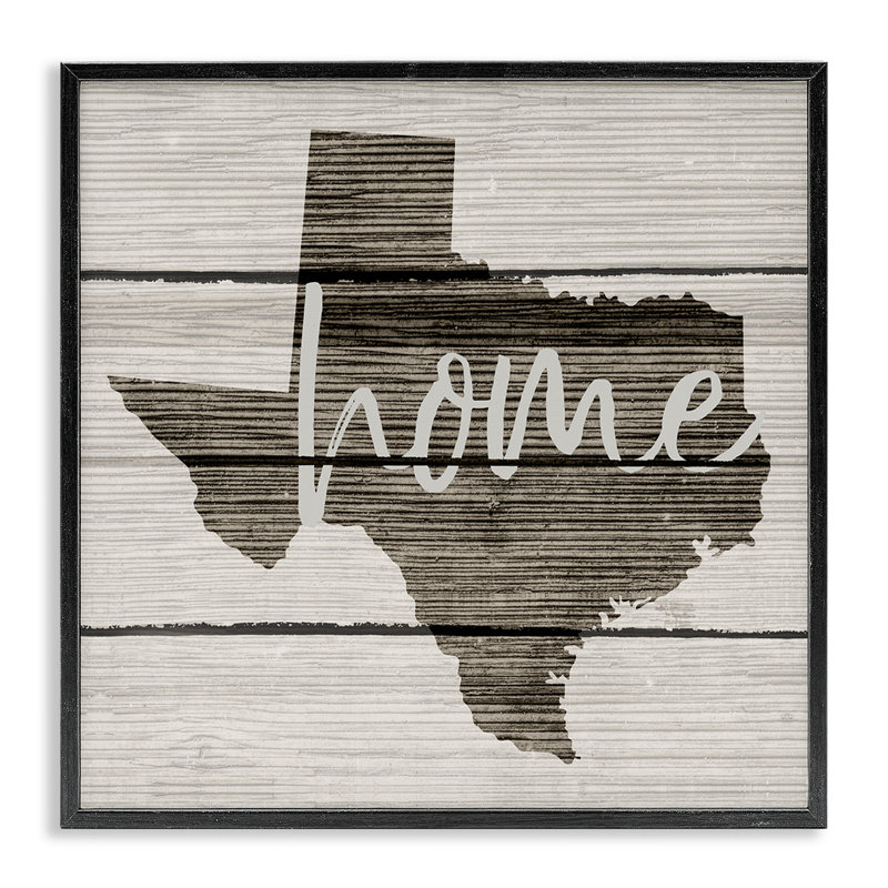 «Texas Home Typographie Map», reproduction d'impression, Giclée encadrée noir minuit, H 12 po x l 12 po