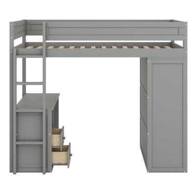 Loft Bed With Wardrobes And 2-Drawer Desk With Cabinet