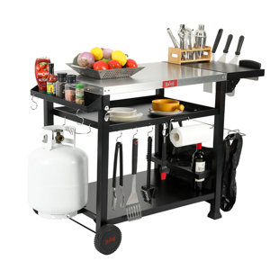 Outdoor Cook Station Table 2-Tier Shelf Food Prep BBQ Grill