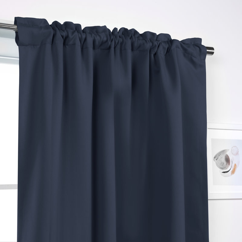 Bantam Solid Blackout Thermal Rod Pocket Curtain Panels, Navy, 52" W x 132" L