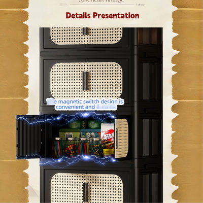 Armoire de rangement pliante latérale classique élégante et à la mode de 20 po de large, 4 - avec roulettes, plusieurs spécifications Matériau PP pliable et sécuritaire pour les besoins des étudiants en famille