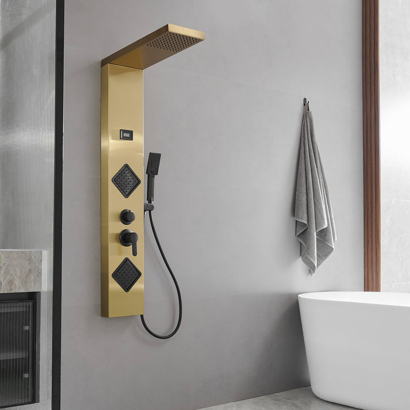 Système de tour de douche à inverseur 3 voies avec pomme de douche fixe, Or noir