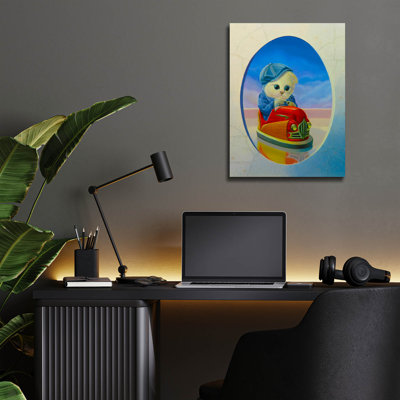'The Cat With The Bumper Car' by Valery Vecu Quitard, Acrylic Glass Wal Art