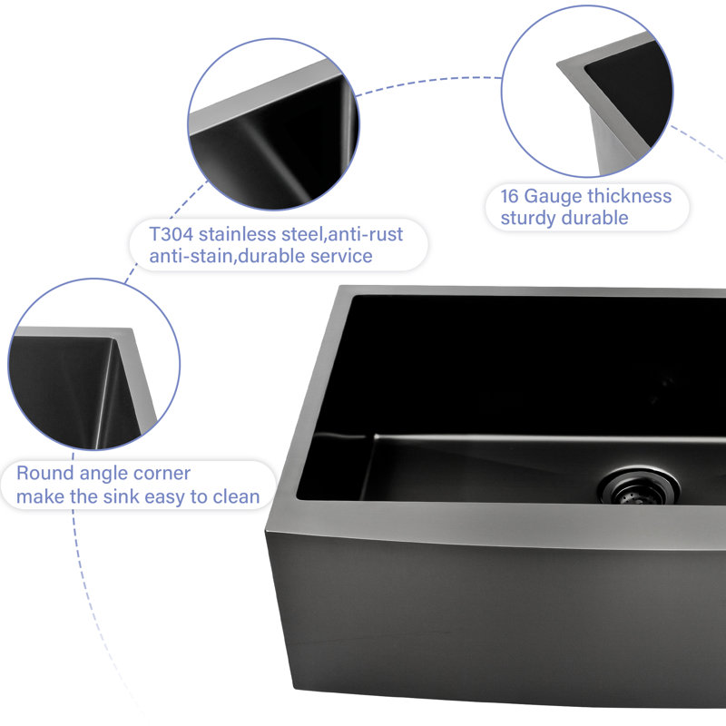 Évier de cuisine 36 po à cuve simple en acier inoxydable, H 10 po x l 21 po x L 36 po