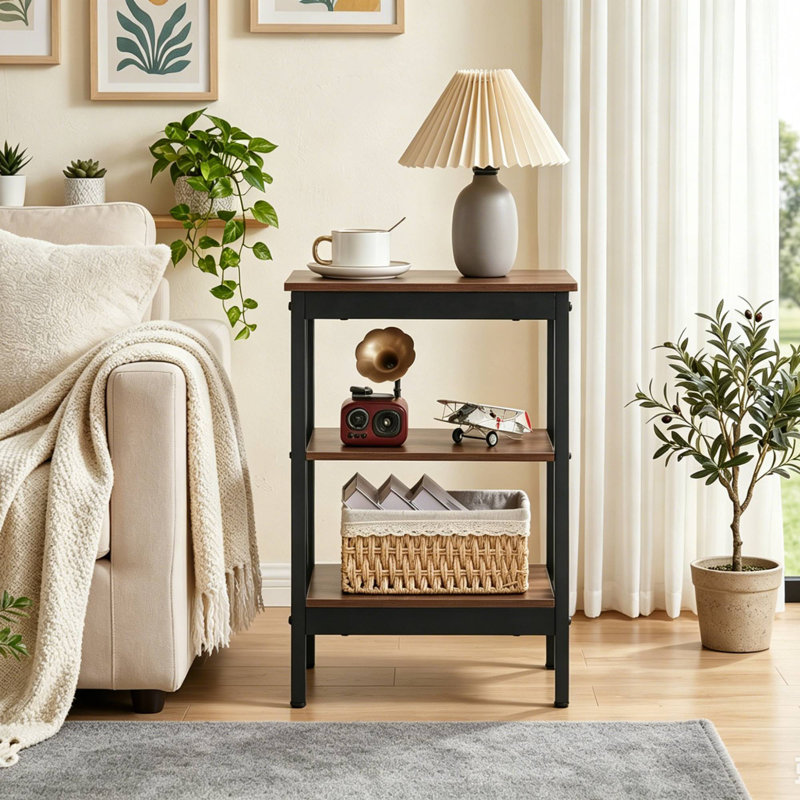 Alonso 24.2" Tall X-Shaped Nightstand Open Shelf 3 Tier Storage Nightstand For Bedroom Living Room, Brown, Individual