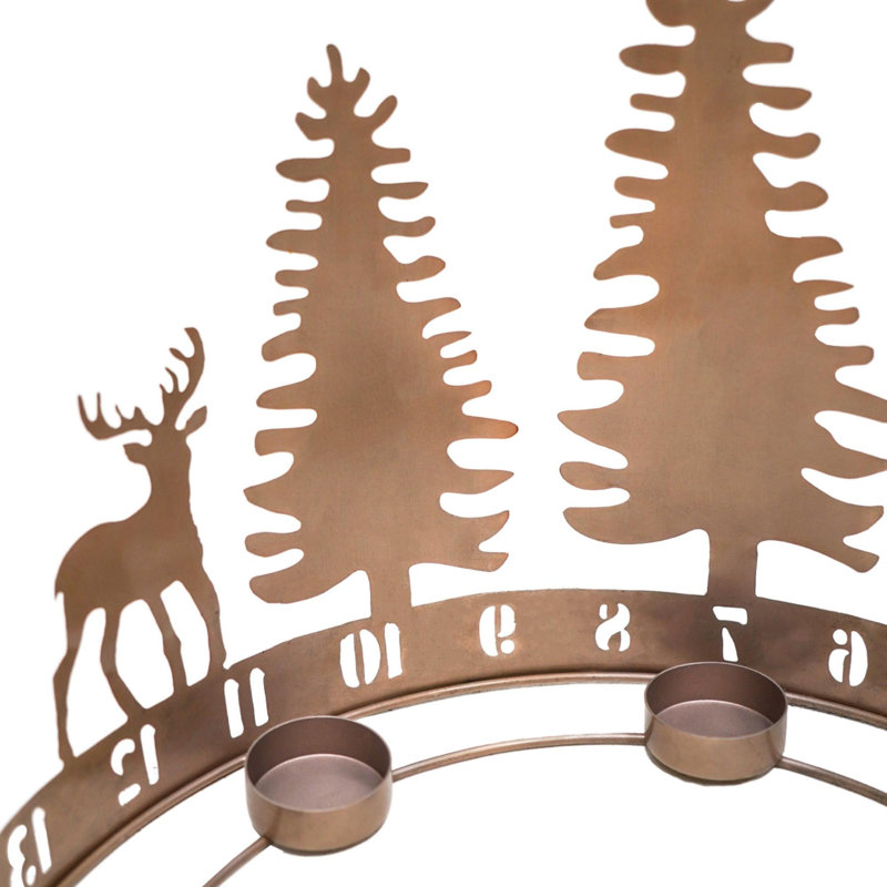 Round Metal Advent Forest Tealight Centrepiece in Copper
