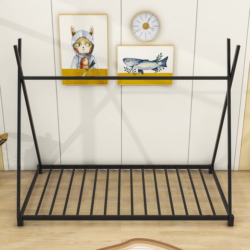 Twin Size Metal Platform Bed with Triangle Structure, Black