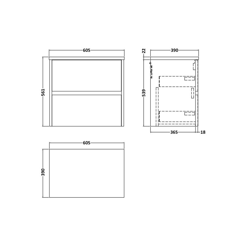 60m Wall Mounted Single Bathroom Vanity Base Only, Coastal Grey
