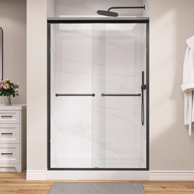 44"-48" W X 72" H Semi-Frameless Double Sliding Reversible Shower Glass Door With Clear Tempered Glass