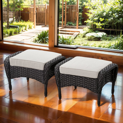Gaetanino Wicker Outdoor Ottoman with Cushion
