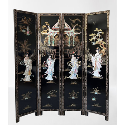 Mother of Pearl Oriental 4 Panel Room Divider Screen
