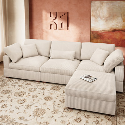 Bouley Modular L-shaped Cloud Sofa With Storage Ottoman Beige