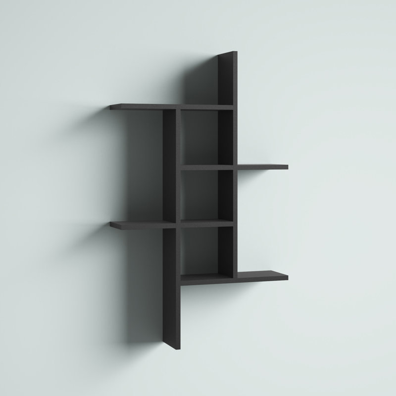 Suffield 4-Shelve Manufactured Wood Asymmetrical Tiered Shelf, Black