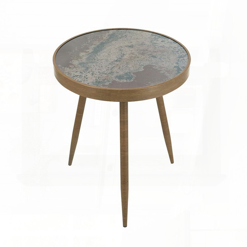 Table d'appoint ronde avec plateau en verre et pieds fuselés or antique - 18 po
