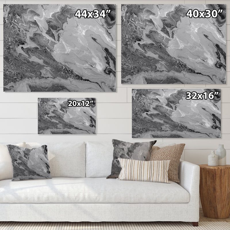 Gris ondulé liquide - peinture sur toile, H 34 po x l 44 po x P 1,5 po, Toile tendue