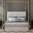 Luxury Metal Canopy Bed with Tall Corduroy Upholstered Headboard-1020800358-1010273788