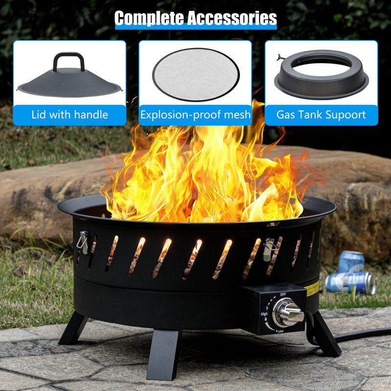 Prayas Protable Propane Fire Pit, Gas Fire Pit with Lid, 17.1" H x 22" W x 22" D