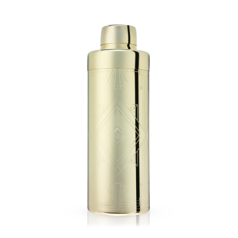 Gold Art Deco Stainless Steel Cocktail Shaker with Strainer