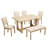 6 Piece Dining Table Set with Bench, Wooden Rectangular Kitchen Table Set with Bench and 4 Upholstered Chairs, U-shaped base