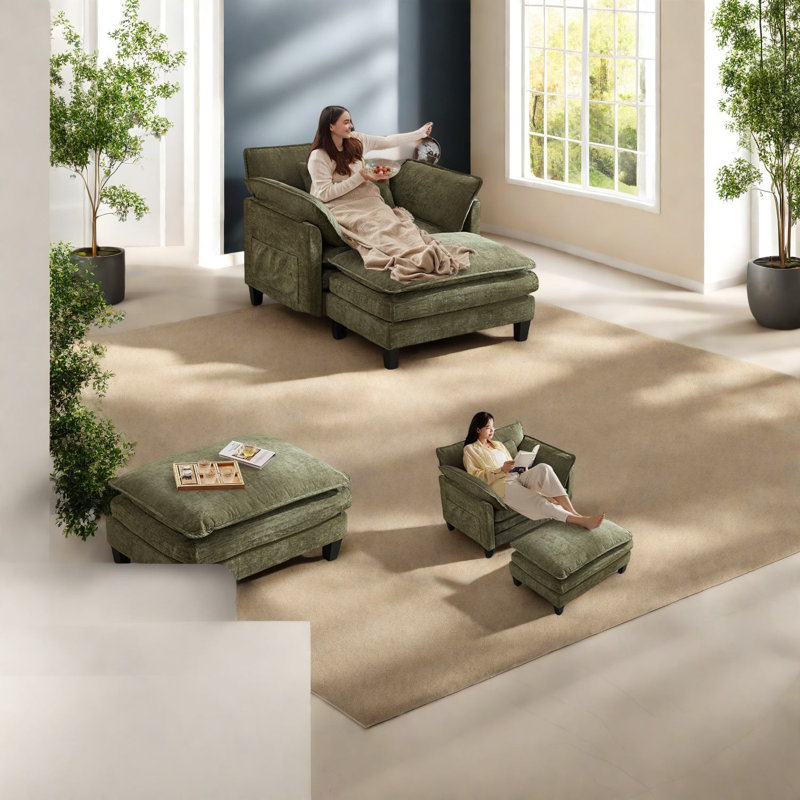 Chaises d'appoint spacieuses en chenille de style moderne avec repose-pieds pour la maison