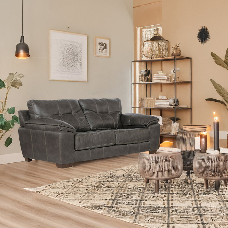  Zyira 97'' Pillow Top Arm Sofa, Steel Faux Leather