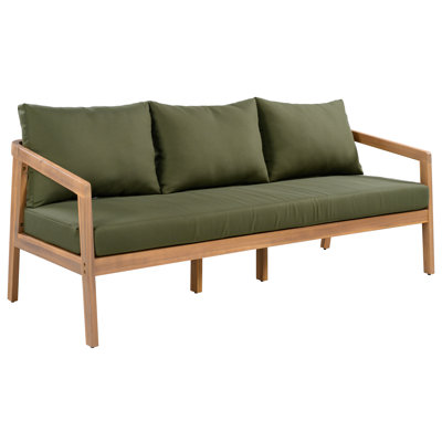 Airwyn 3-Seater Modern Coastal Acacia Wood Outdoor Sofa with Thick Cushions and Curved Back Design