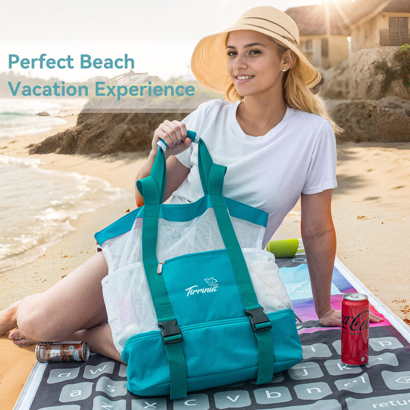 Grand sac de plage avec glacière pour femme Tirrinia, Bleu