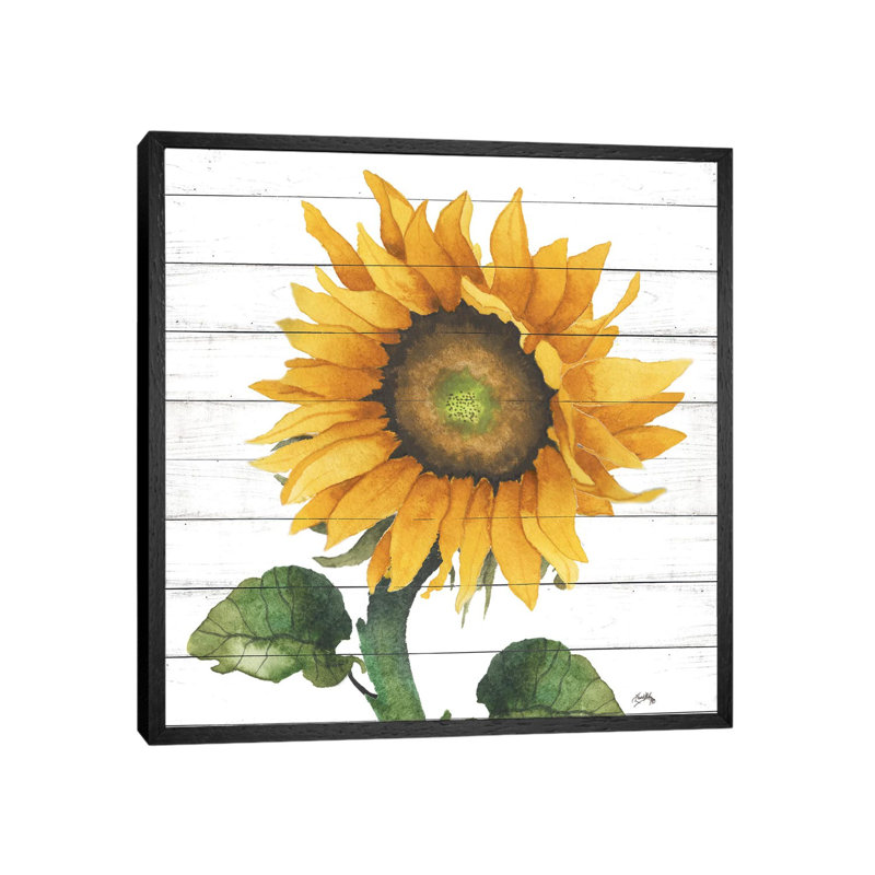 Happy Sunflower II by Elizabeth Medley - Painting on Canvas, 66.04cm H x 66.04cm W x 3.81cm D, Black Framed