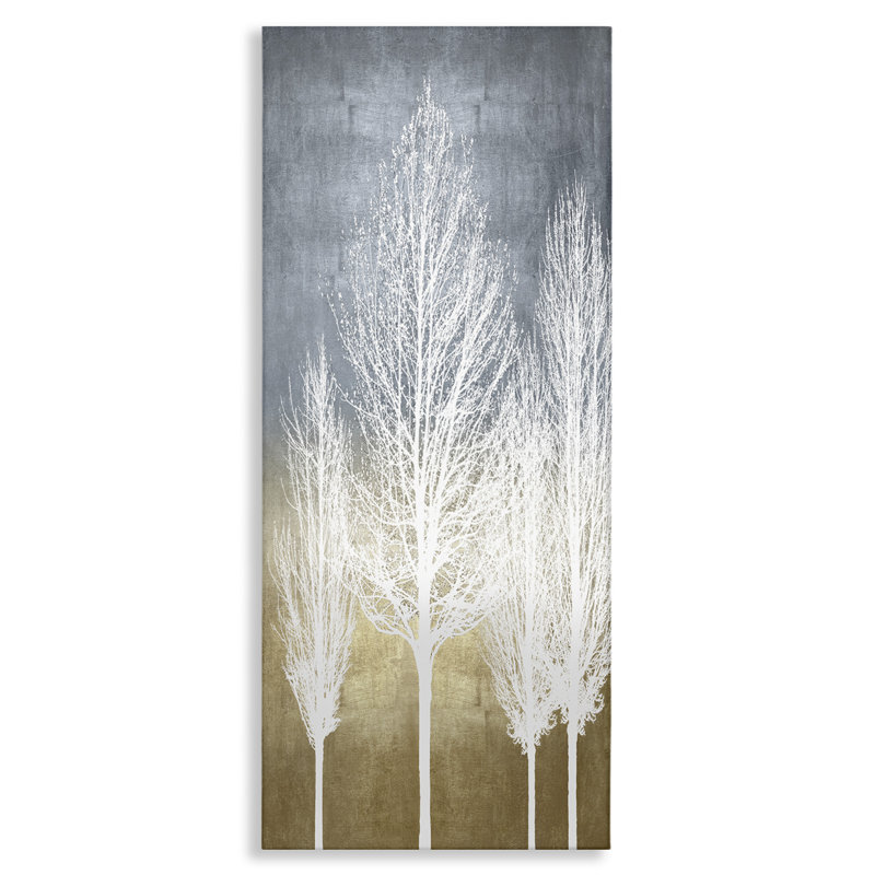 Tall White Tree Silhouettes Abstract Canvas Wall Art