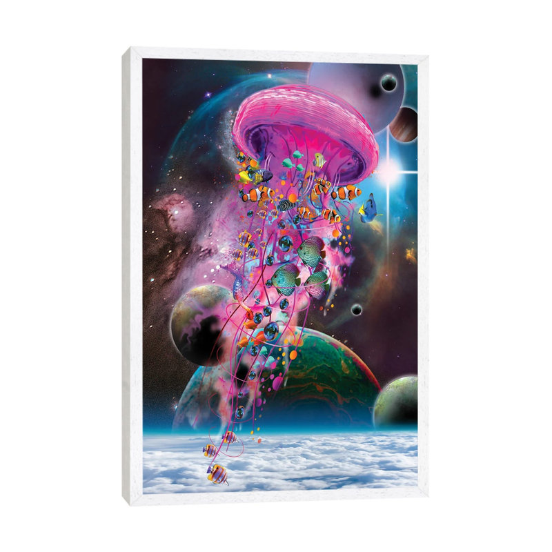 Pink Electric Jellyfish by David Loblaw - Print on Canvas, 66.04 cm H x 45.72 cm W, White Framed