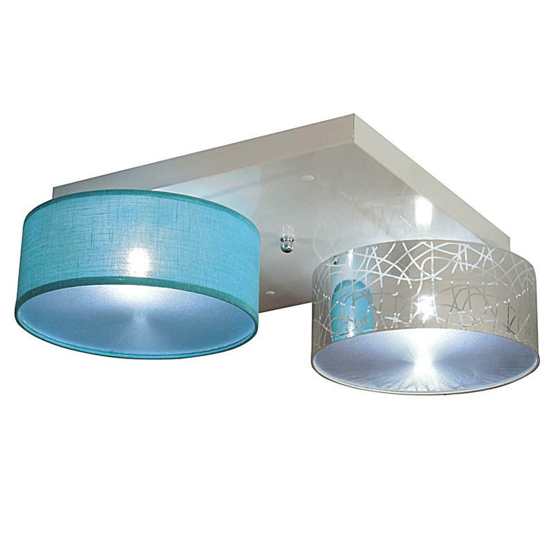 Pulley Fabric Semi Flush Mount, Silver/Turquoise