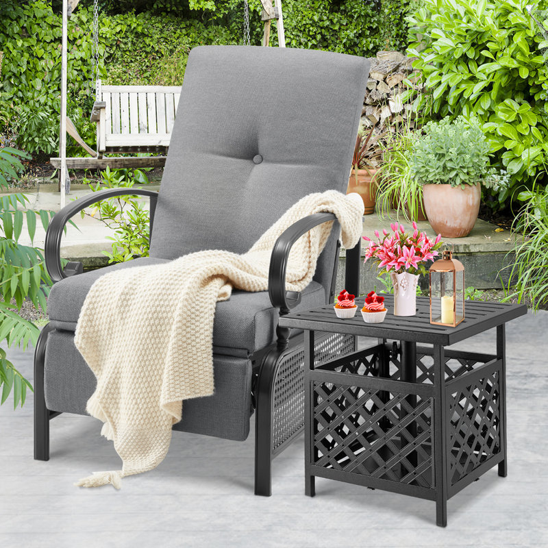 Brysten Powder Coated Steel Outdoor Lounge Chair, Dark Gray