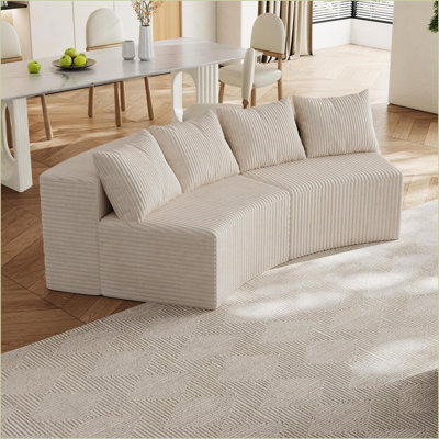 Sectional Sofa Curved Modular Corduroy with 4 Pillows for Living Room Bedroom Office | Corduroy | Beige