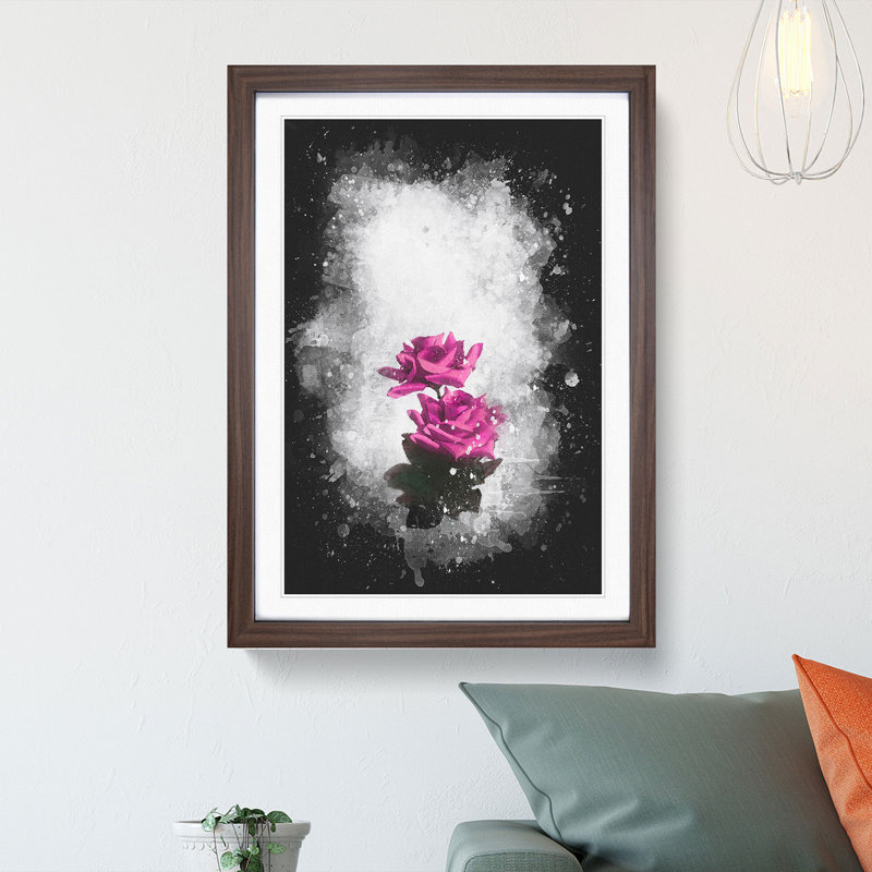 Two Pink Roses - Framed Print, 87cm H x 62cm W x 2cm D, Walnut Framed