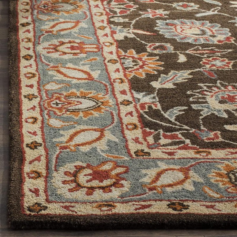 Tapis oriental brun en laine touffeté à la main Kiisha, Rectangle 9 pi x 12 pi