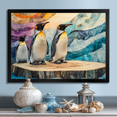 «Penguin Family On The Slide II», art mural pingouin
