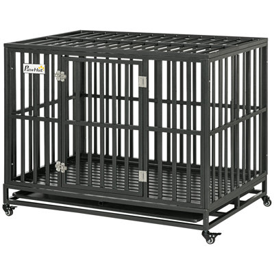 Parc pour chien en cage avec cage verrouillable, plateau coulissant et plancher anti-pincement PawHut