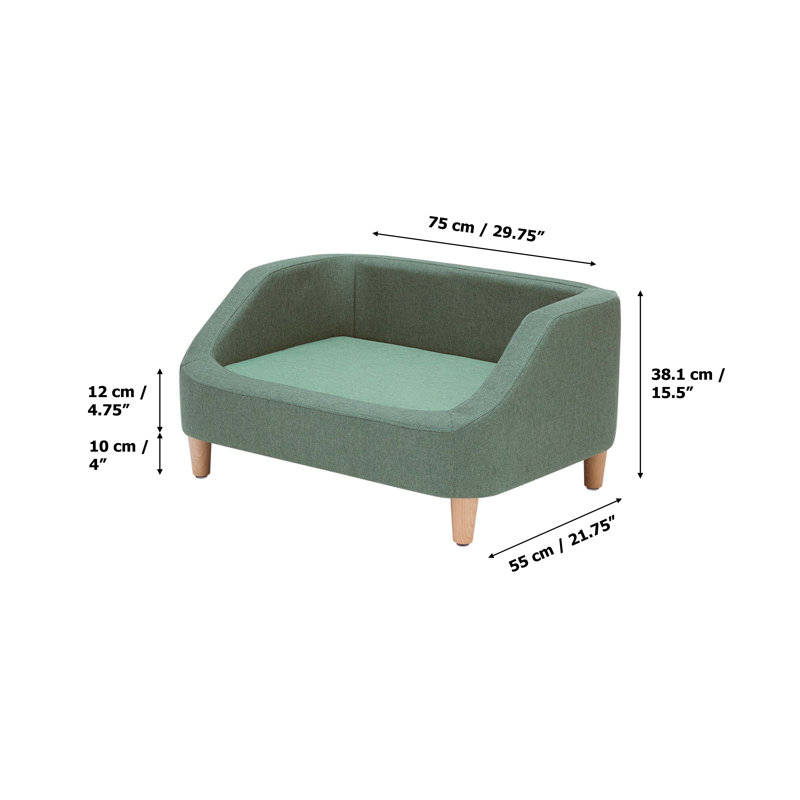 Sea Green Linen Elevated Pet Sofa for Small Dogs