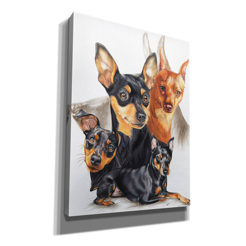 «Miniature Pinscher Medley» par Barbara Keith, art mural sur toile, H 54 po x l 40 po x P 1,5 po
