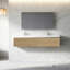 Meuble-lavabo mural 72 po à double cuve flottante moderne en chêne naturel avec plateau en résine blanc brillant-133937784