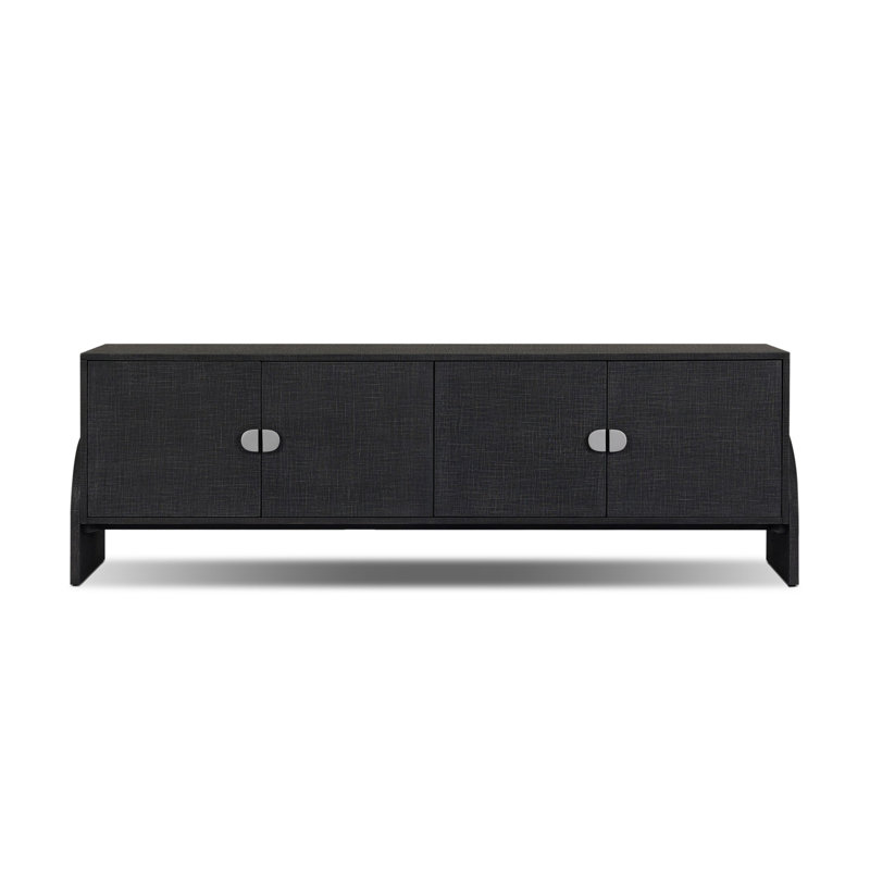 Cressida Media Console-Ivory Painted Linen, Black Linen