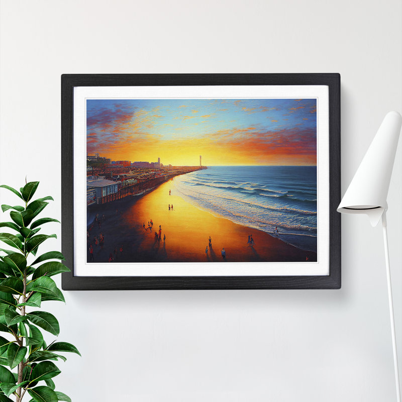 Evening Beach - Framed Print, Black, 25cm H x 34cm W x 2cm D