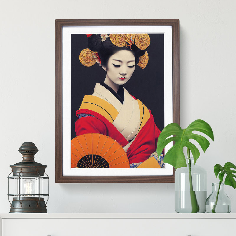 Contemporary Geisha No.3 1 Piece Single Picture Frame Wall Art, 64cm H x 46cm W x 2cm D, Walnut