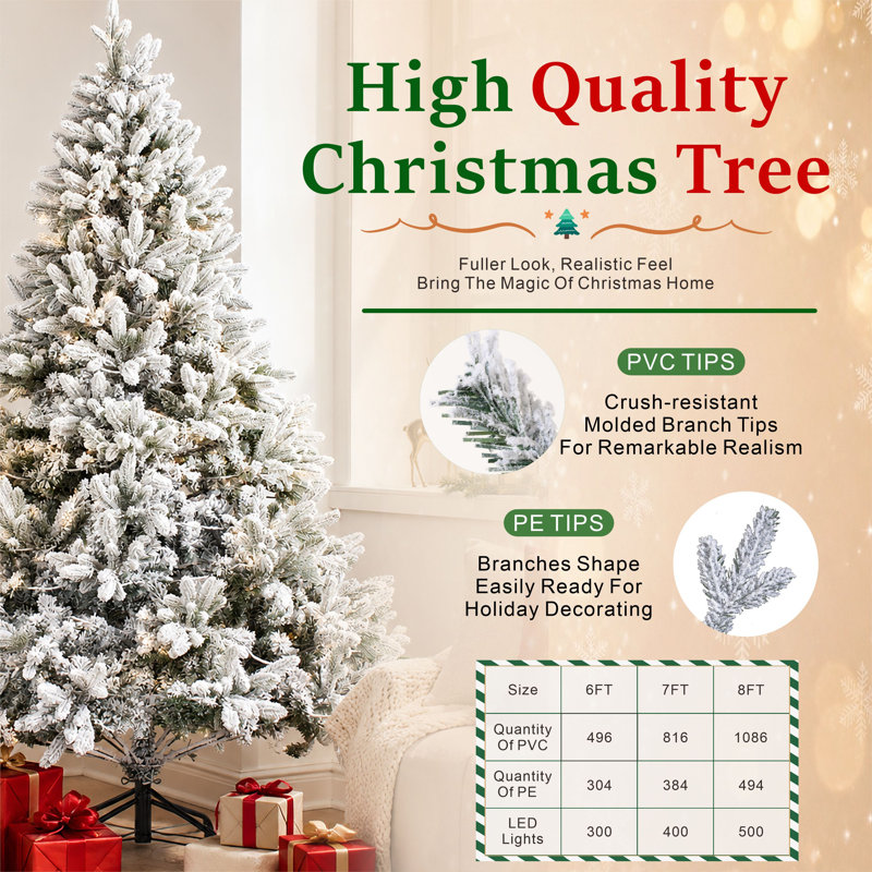 Pre-lit Artificial Christmas Tree with LED Lights, 6FT/180cm