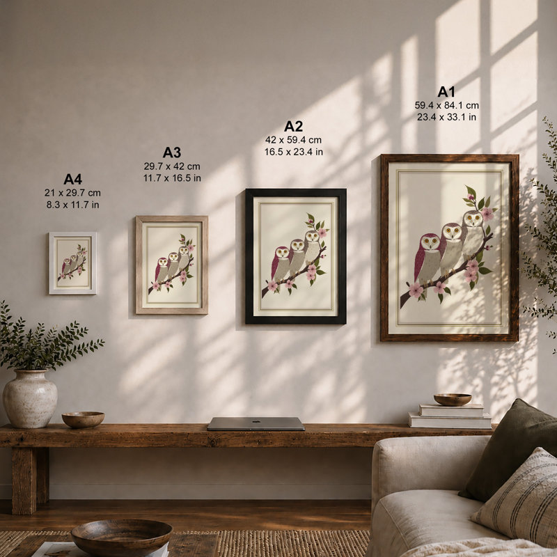 Perched Together Botanical - Framed Print, A4 - 29.7 x 21.0 cm, White