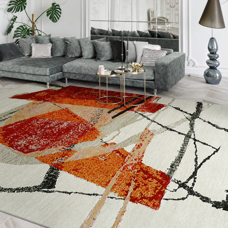 High-Quality Hand-Knotted Red/Black/Gray Area Rug, Rectangle 8' x 10', Ivory/Red