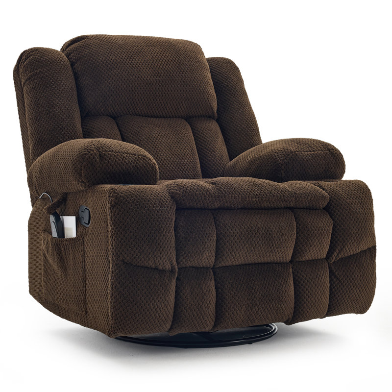 41.3" Wide Swivel Rocker Recliner Chair With Massage & Dual Cup Holder & Side Pocket, Plush Velvet/Chocolate