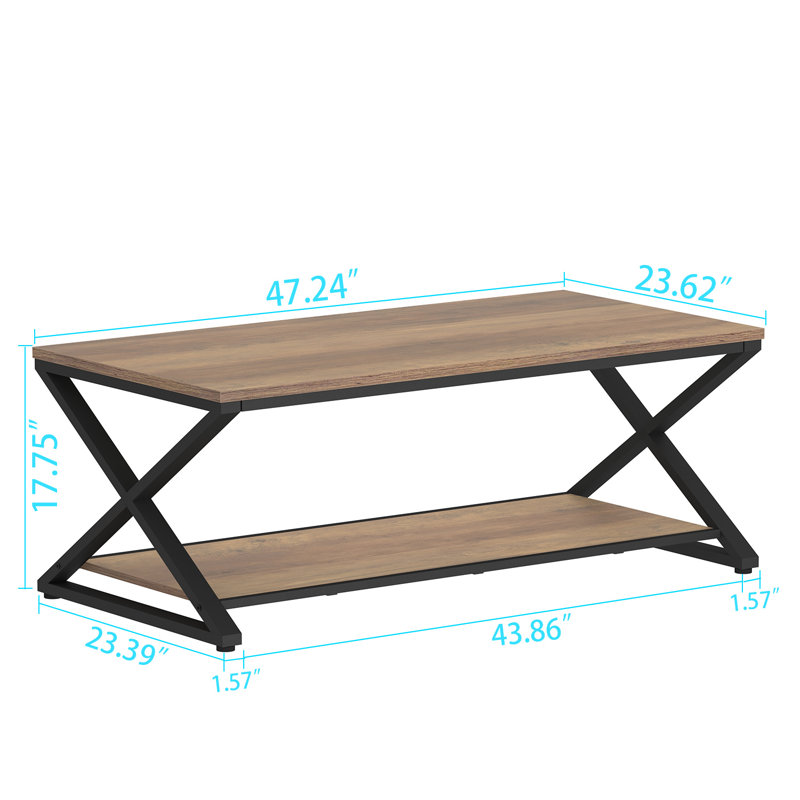 Coffee Table, 17.75" H x 47.24" L x 23.62" W, Rustic Oak